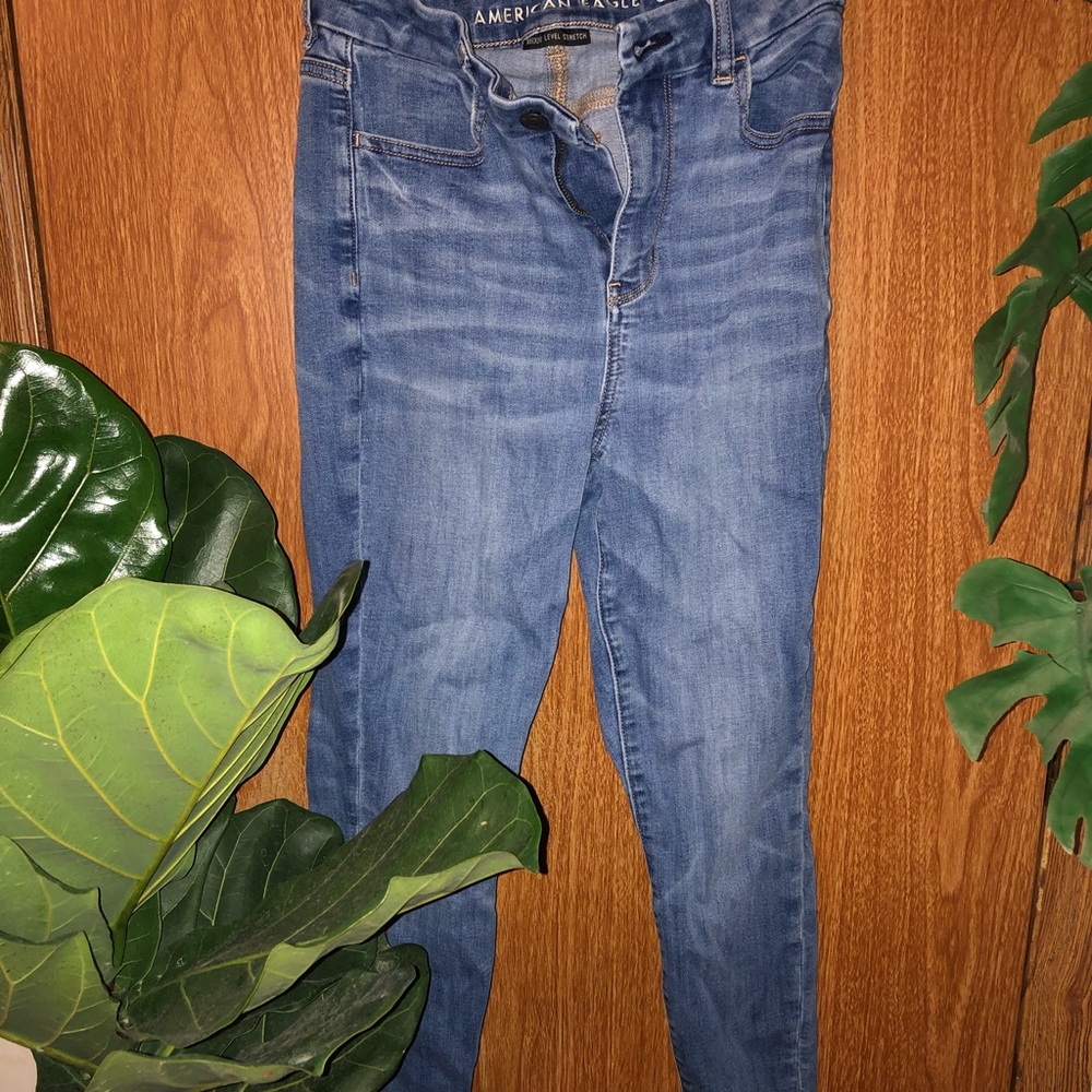 American Eagle Curvy Super Hi Rise Jegging Denim Blue Jeans Women 4 Short